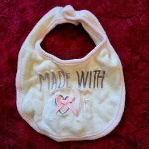 Made With Love Pink and White Bow Baby Bib